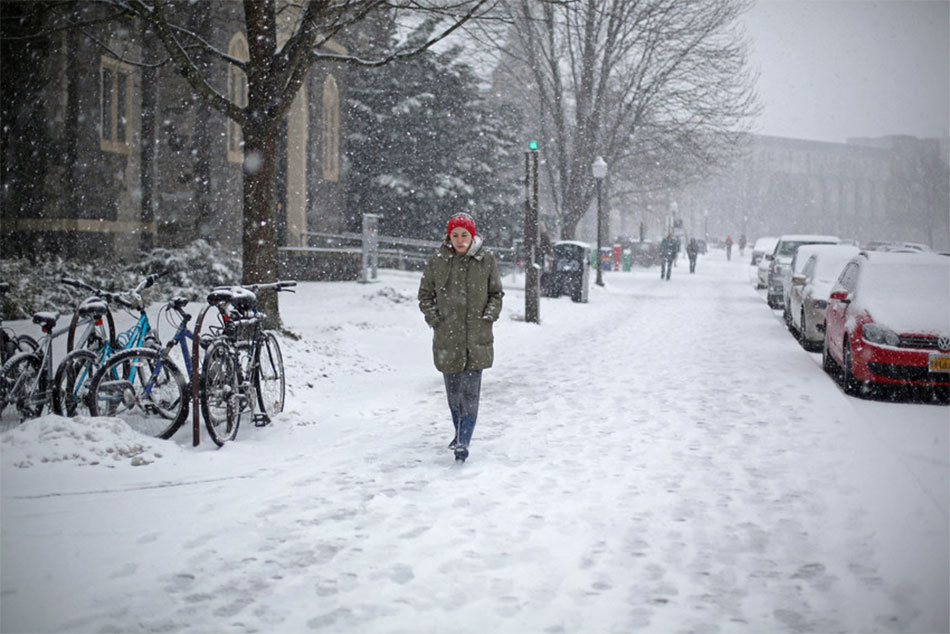 Virginia Tech student in snow