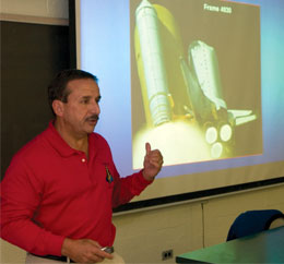 In 2005, former astronaut Charlie Camarda '90 spoke on campus. Photo by John McCormick.