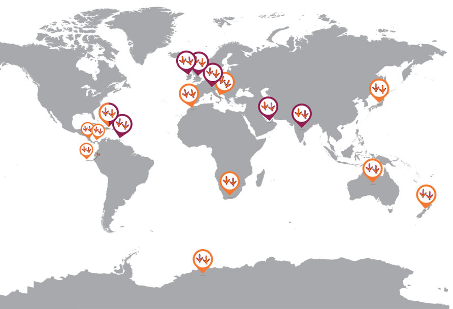 map of Tech's study abroad locations