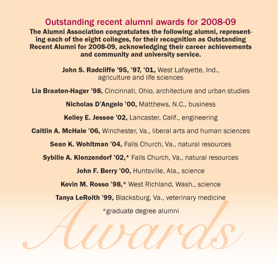 Outstanding recent alumni awards, 2008-09
